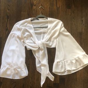WHITE TIE CROP TOP